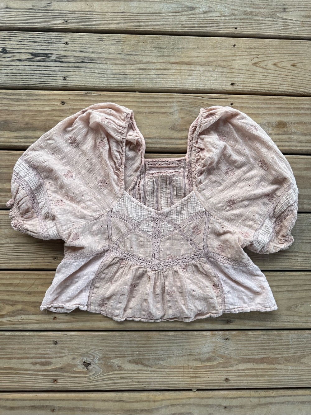 Forever That Girl | Blush Pink Embroidered Puff Sleeve Peplum Boho Top - Picture 6 of 7